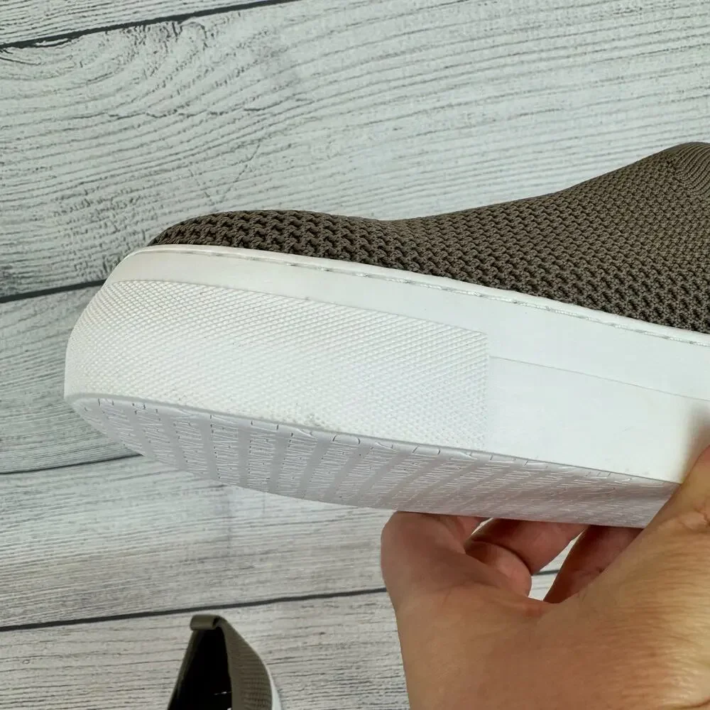 Deltan Women's Taupe Knit Carter Platform Stretch Slip On Sneakers Size 7.5